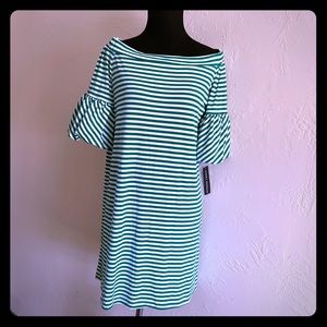 NWT Club Monaco striped green off shoulder dress